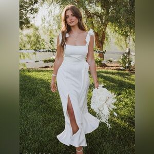Show Me Your Mumu Garden Midi Dress, Ivory Luxe Satin